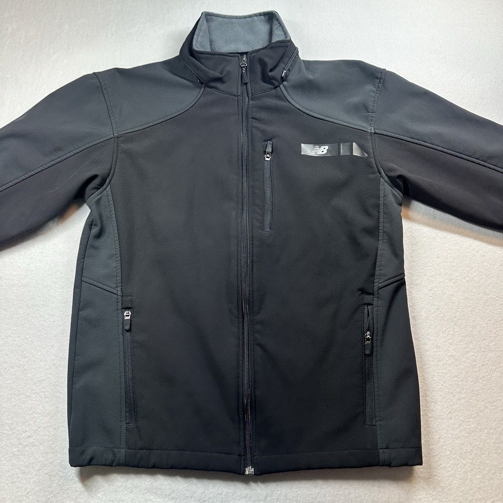 New Balance Mens Black Soft Shell Fleece Lined‎ Jacket Coat Size Small Zip Up